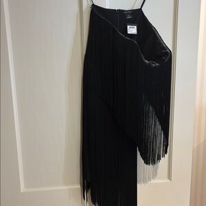Club Monaco Black Strapless Fringe Dress